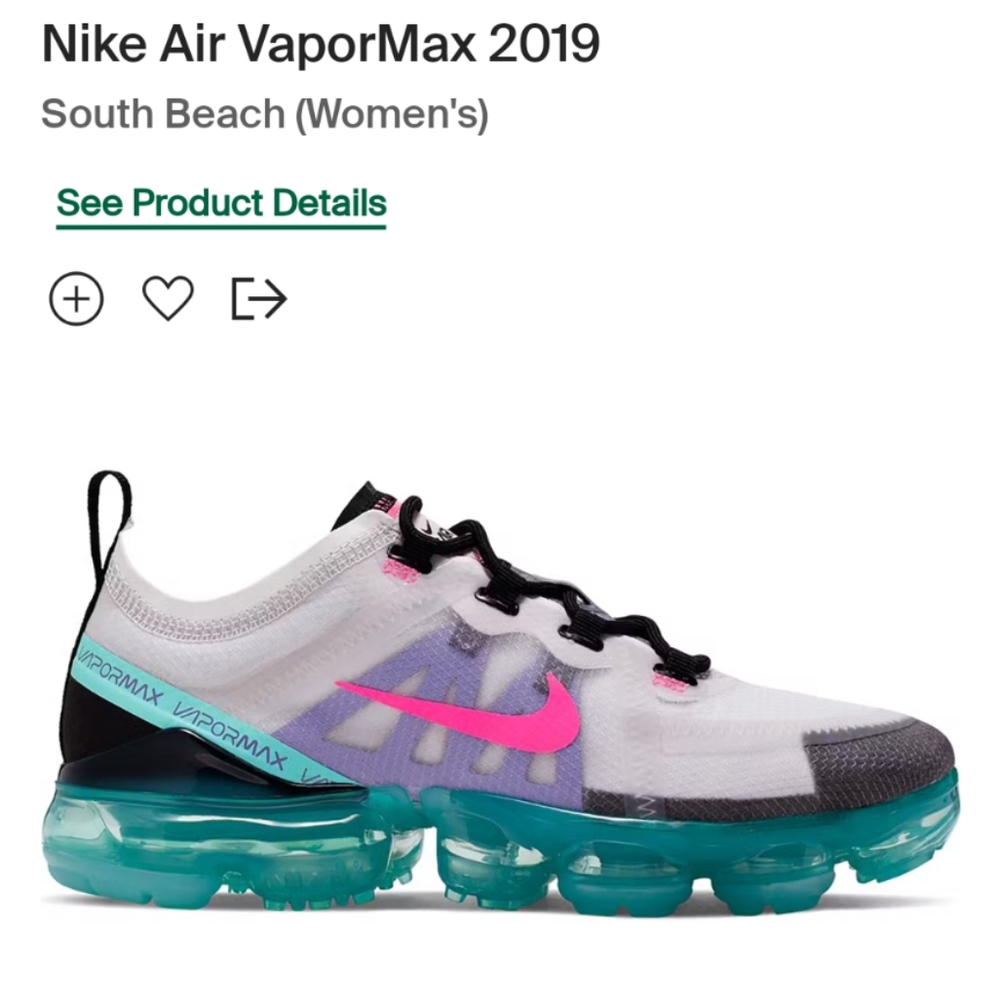 Nike Air Vapormax South Beach Turquoise Pink White Black Sneakers Women's 12 - Picture 2 of 16